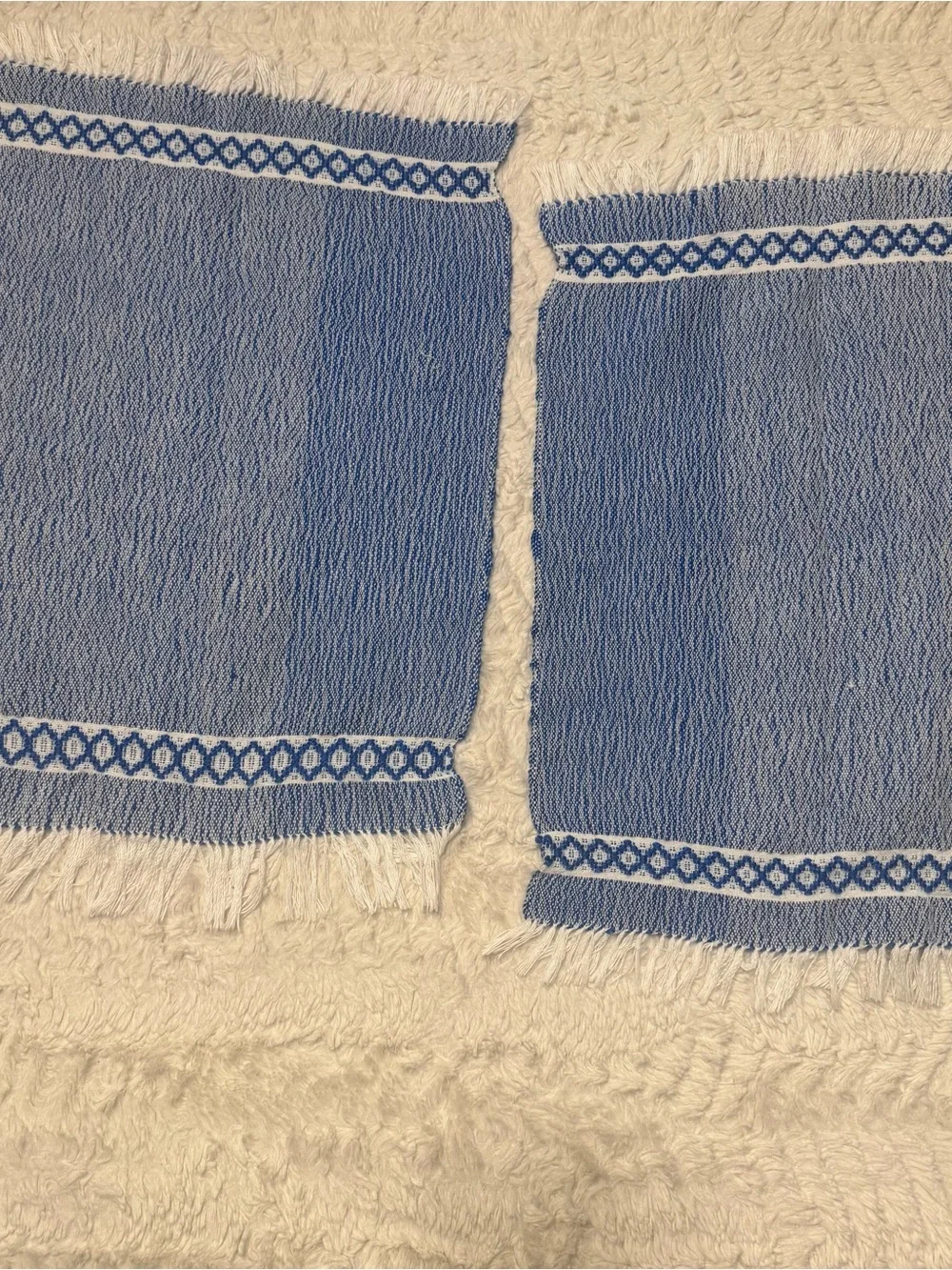 SET OF 5 Artisan Woven Boho Hand Towels - Blue & White hand made vintage